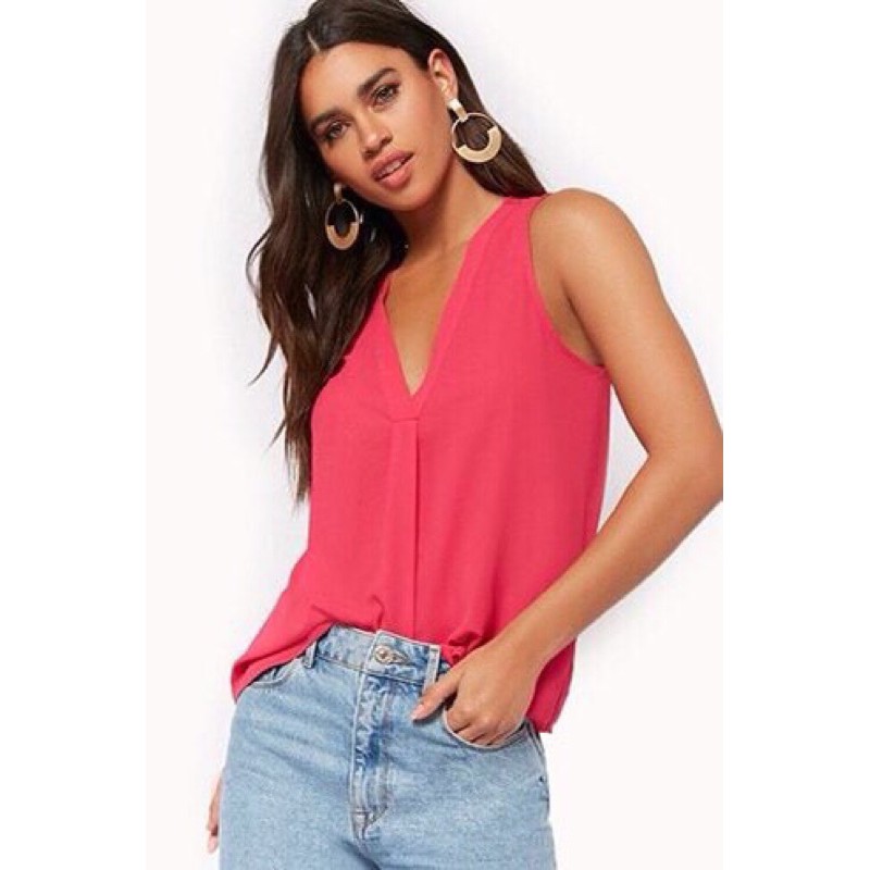 Áo voan cổ V F21 vnxk tặng kèm cúc bấm