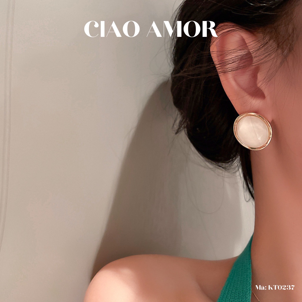 Khuyên tai nữ, Hoa tai titan hạt ngọc to kem ở giữa sang trọng Trang sức Ciao Amor - KT0237