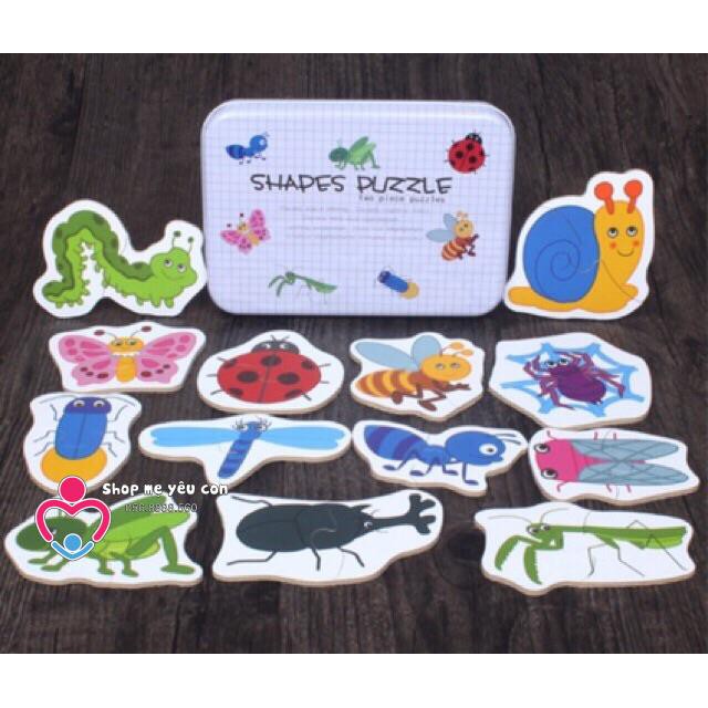 Đồ chơi xếp hình 2 miếng SHAPES PUZZLE hộp sắt GHÉP HÌNH LEVEL 1