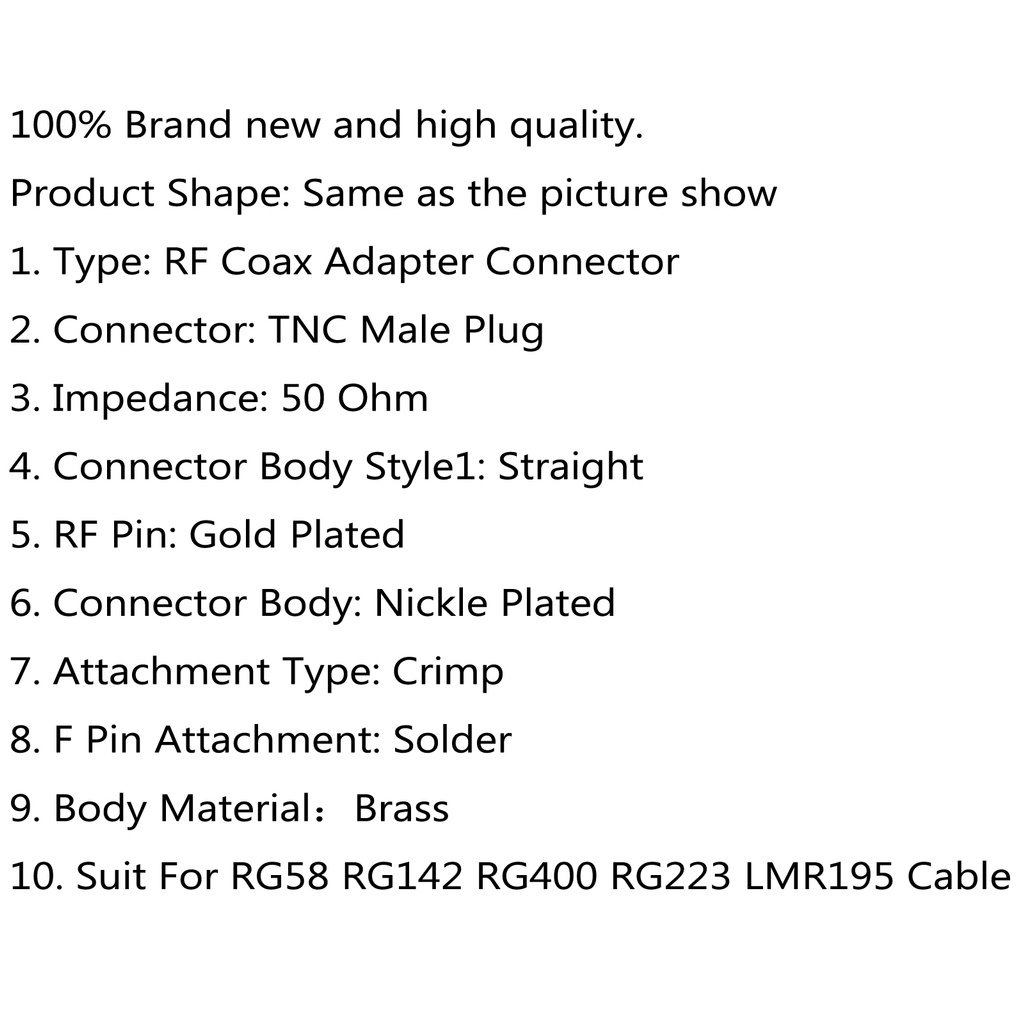 Set 10 Đầu Nối Dây Cáp Đồng Trục Rg58 Rg142 | BigBuy360 - bigbuy360.vn