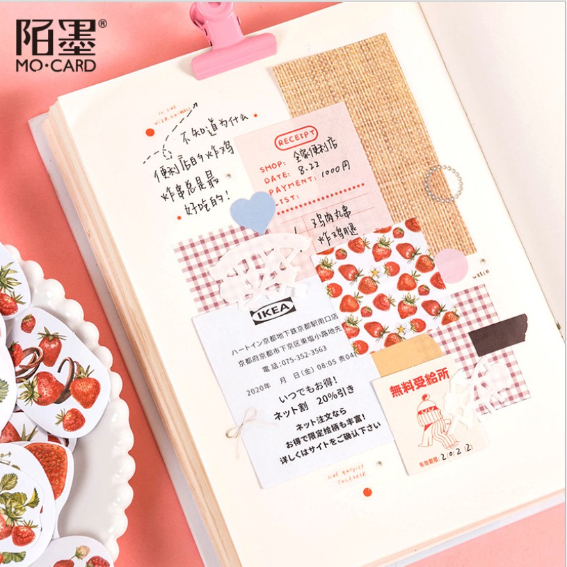 Hộp 46 miếng sticker mẫu quả dâu và socola