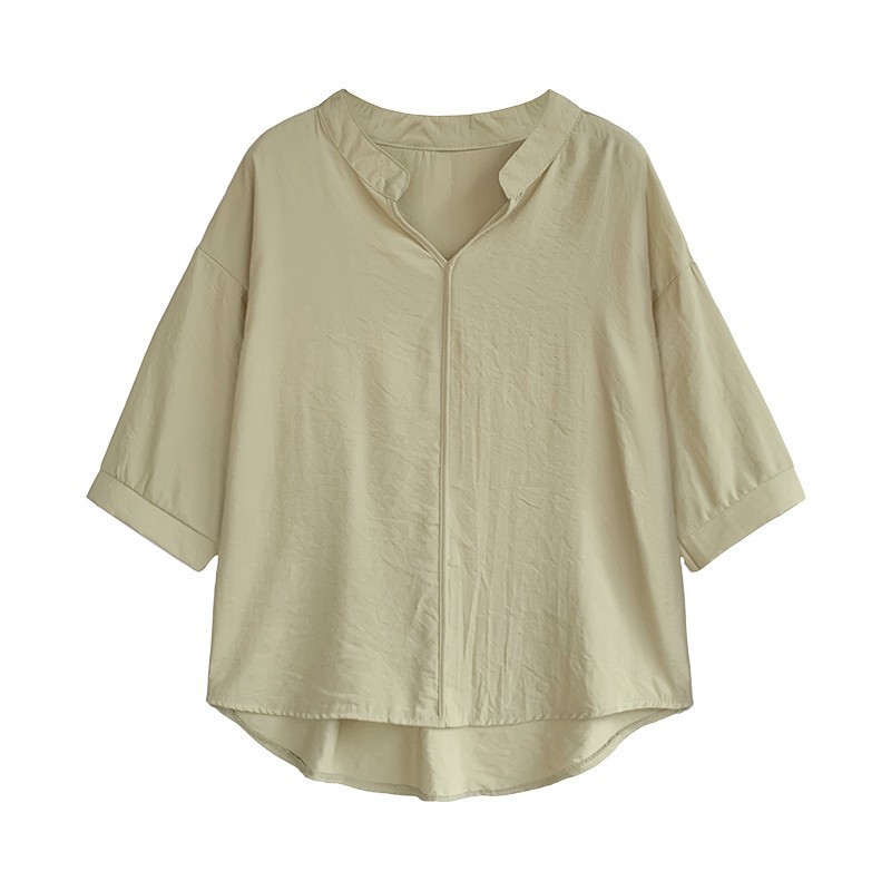 Áo kiểu chiffon tay ngắn thiết kế cổ chữ V phong cách quyến rũ dành cho nữ