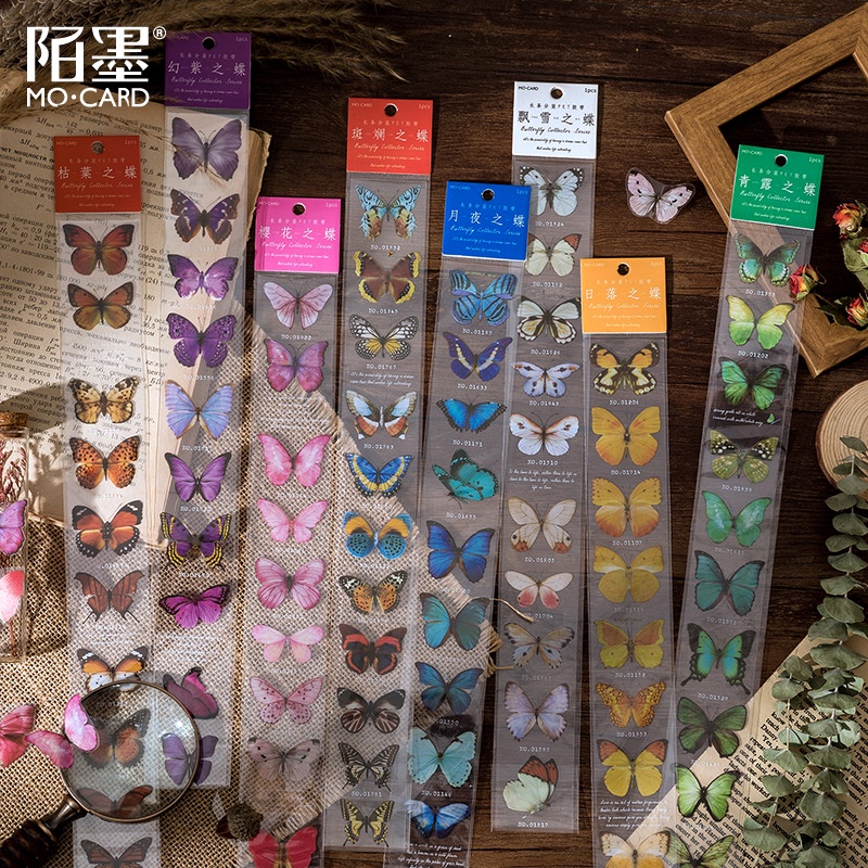 Sticker vintage trang trí sổ hình butterfly xinh xắn, hình dán trang trí sổ tay, thiệp mừng, quà tặng