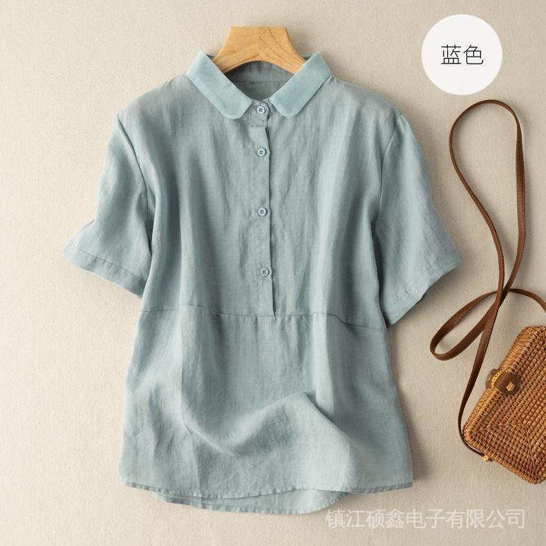 Áo Sơ Mi 100% Cotton Tay Ngắn Phong Cách Hong Kong Cổ Điển Thời Trang Mùa Hè Cho Nữ 2021