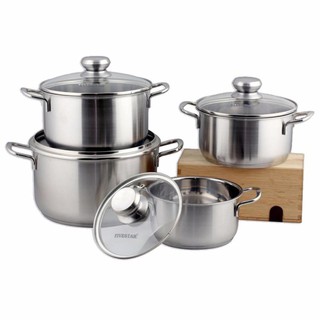 Bộ nồi inox 430 bếp từ 3 đáy FiveStar Standard 4 món nắp kính.tặng 1 vá canh inox
