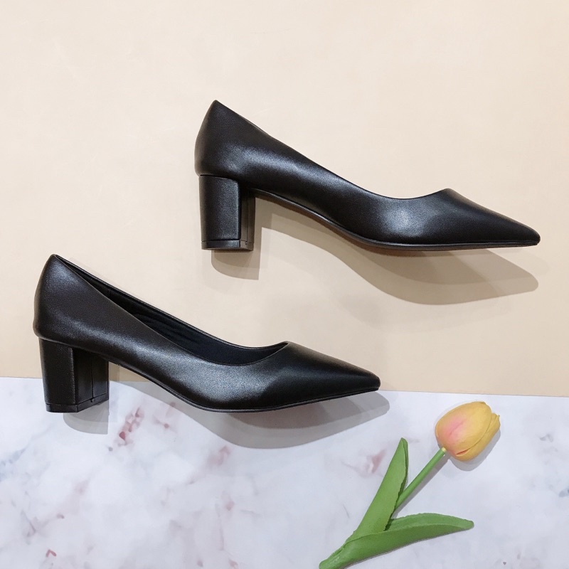 Giày cao gót vuông 6cm mũi nhọn da thật - giày nữ công sở da thật gót vuông