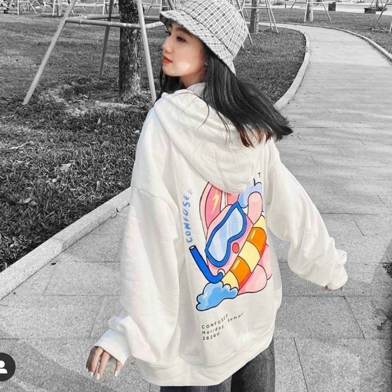 Áo khoác hoodie in hình CONFUSED dành cho nam nữ có mũ form rộng nỉ ngoại Unisex Ulzzang - Life Unisex