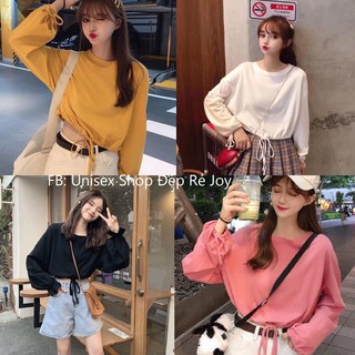 ÁO THUN CROPTOP RÚT DÂY TRƠN FORM RỘNG TAY DÀI ULZZANG - ÁO NHÓM CROP BASIC 5