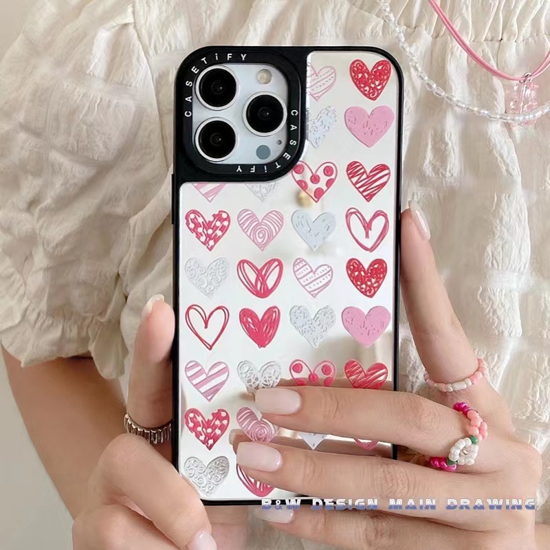Ốp Điện Thoại Acrylic Cứng Tráng Gương Hình Trái Tim Chống Sốc Cho iPhone 13 12 11 Pro MAX XR IX XS MAX 7 8 Plus