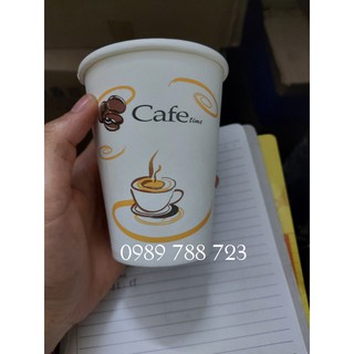 50 cốc giấy đựng cafe nóng 8oz (250ml) in sẵn logo dày đẹp nắp đen
