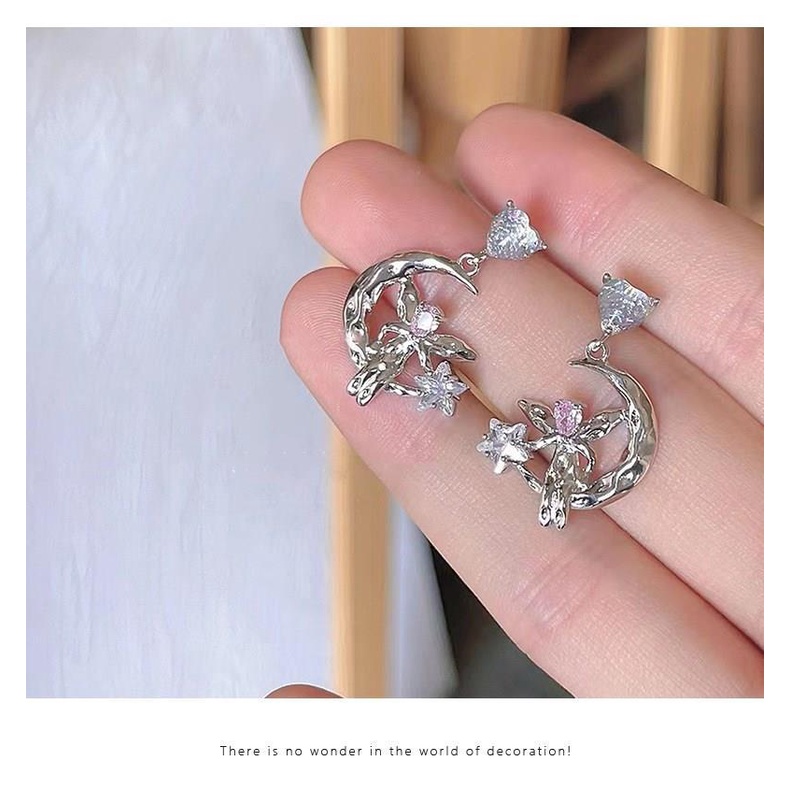 Love Zircon Star Stud Earrings Women's New Earrings Explosive Summer Earrings Fashion Personality Niche Design Moon Elf Earrings Women