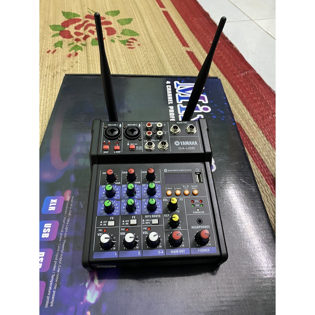 Bộ Mixer Yamaha G4 USB - Bộ trộn âm thanh Mixer Chuyên Karaoke, Livestream, Thu Âm Cao Cấp - Tặng Kèm 2 Micro Không Dây