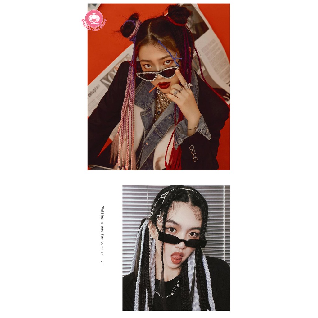 Tóc giả thắt bím cho nữ đầy đủ màu khói dài 60cm, màu sắc cá tính nổi bật phong cách Âu Mỹ