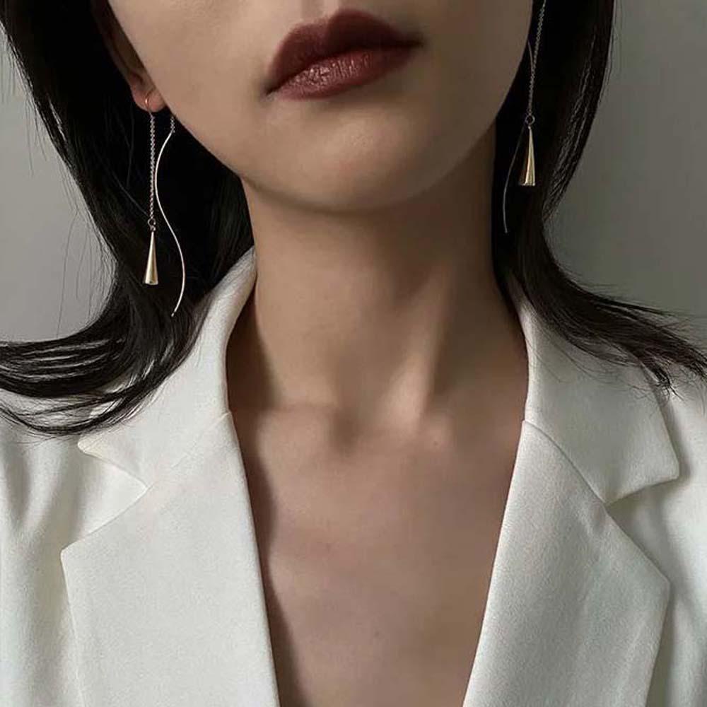 VANES1 Bông Tai Kim Loại Dáng Dài Phong Cách Hàn Quốc Thanh Lịch Cho Nữ