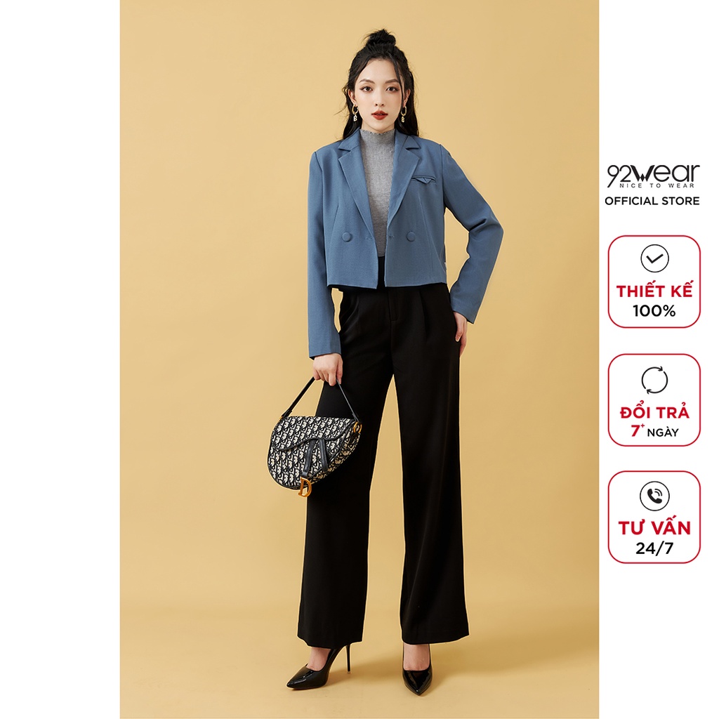 Áo vest nữ dài tay dáng ngắn 92WEAR, thiết kế thanh lịch ,chất liệu tuýt si cao cấp VBA1825