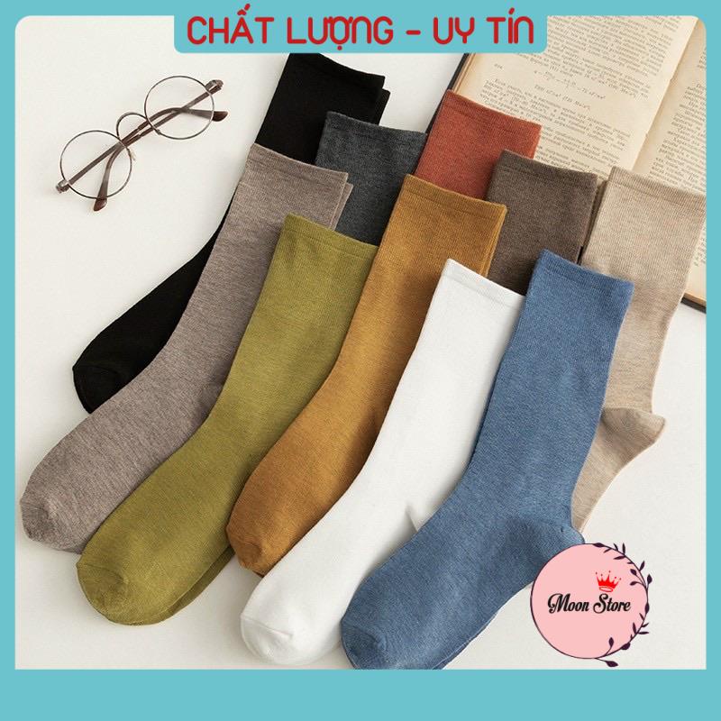 Tất vớ nam nữ cổ cao len gân tăm nhiều màu sắc phong cách Vintage Hàn Quốc BT3