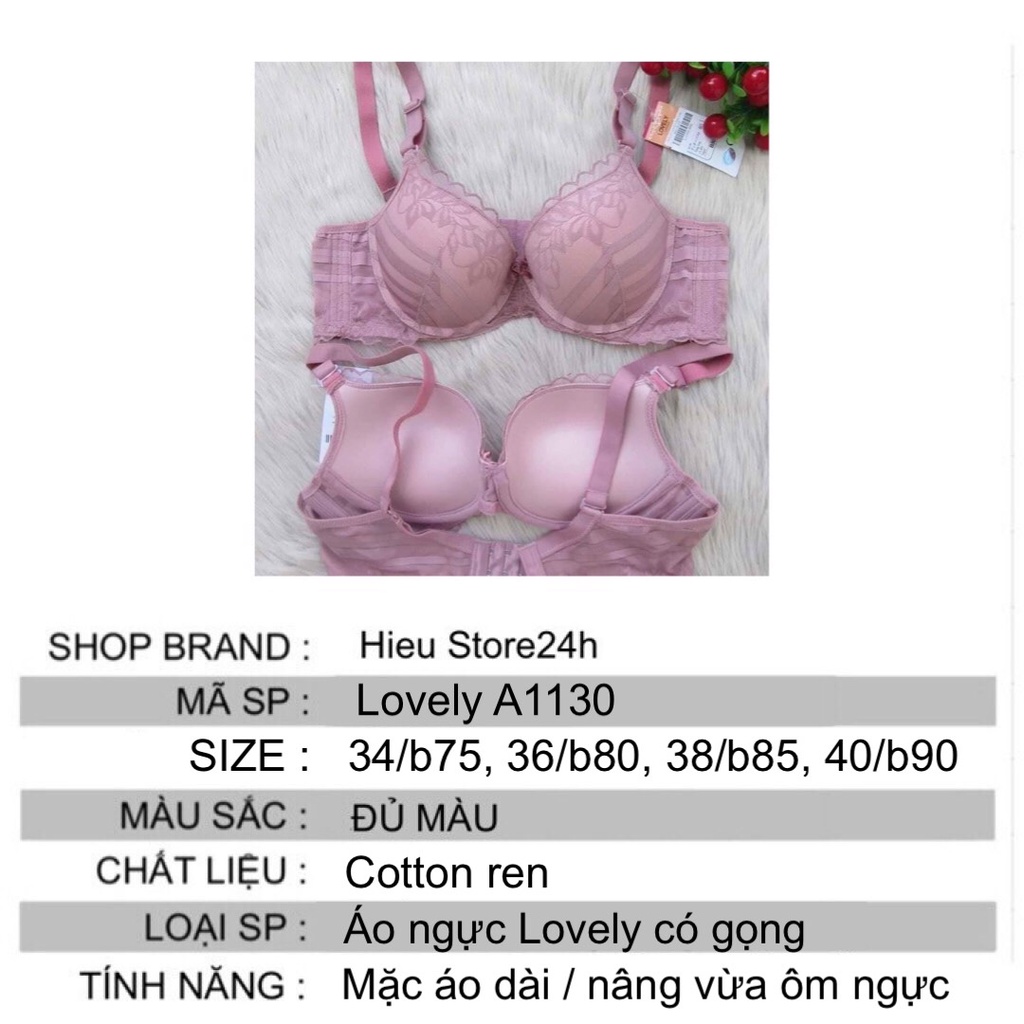 Áo Ngực Nữ Cotton Ren Đệm Vừa 3cm Lovely Dây Lưng Bản To 4 Móc Cài Sau Hieu Store24h - 1130