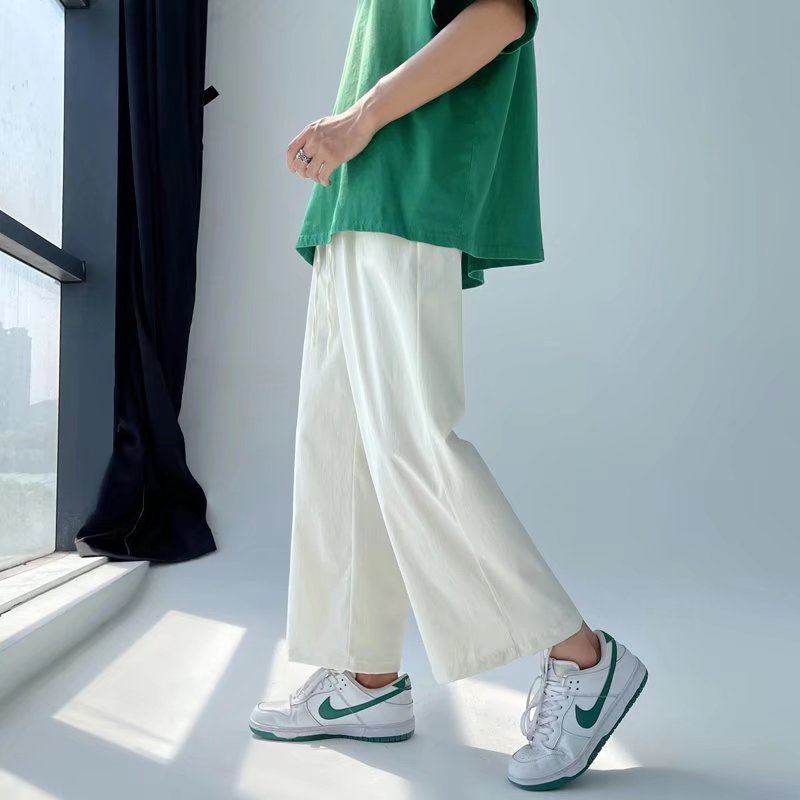Quần Dài Vải Cotton Lụa Mát Dáng Rộng Ống Đứng Kiểu Hàn Quốc Cá Tính Cho Nam