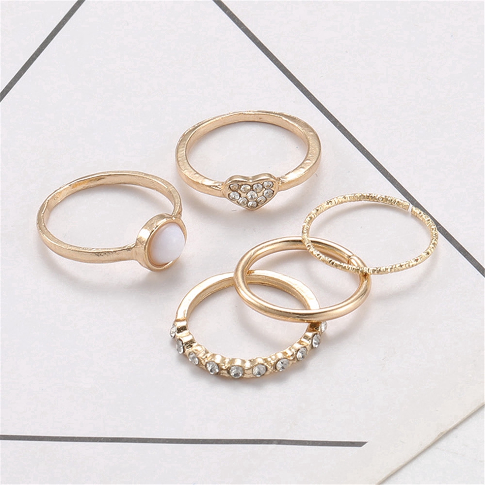 woman Korea simple 5 Pcs Pearl Heart Combination Ring charm girls rings set