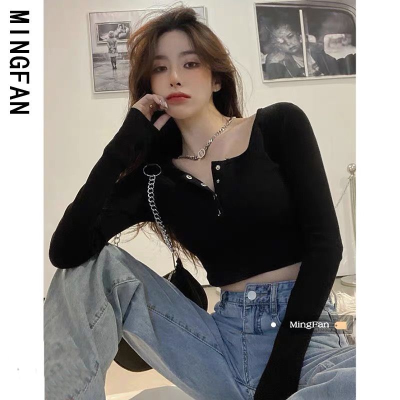 ÁO BẤM TAY DÀI A4 CROPTOP - thun gân co giãn