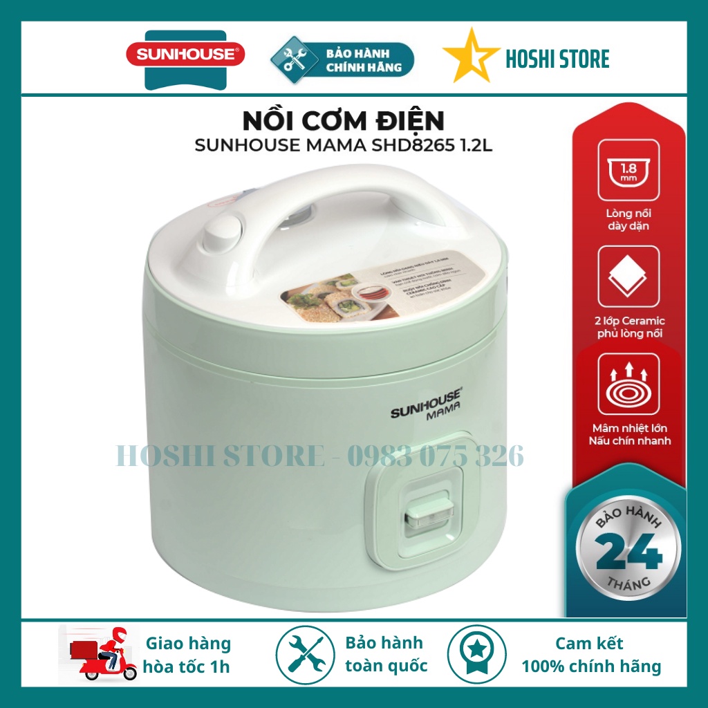 {CHÍNH HÃNG BẢO HÀNH 2 NĂM} Nồi cơm điện 1.2L SUNHOUSE MAMA SHD8265G/B - Lòng nồi phủ chống dính Ceramic