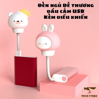 Đèn ngủ dễ thương hình thỏ gấu chân cắm USB để phòng ngủ, phòng khách kèm điều khiển