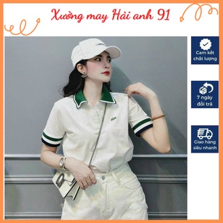 Áo polo nữ, áo thun polo nữ cổ xanh chất vải poly cá sấu