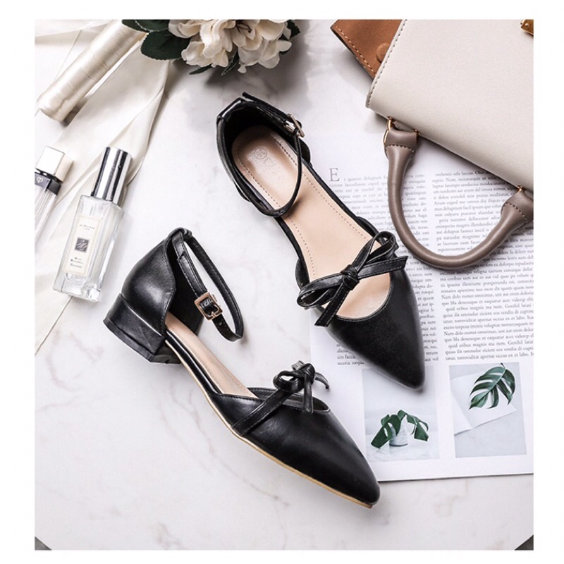 Giày búp bê nữ gót thấp kiểu dáng buộc nơ hai màu, SB32 - November House