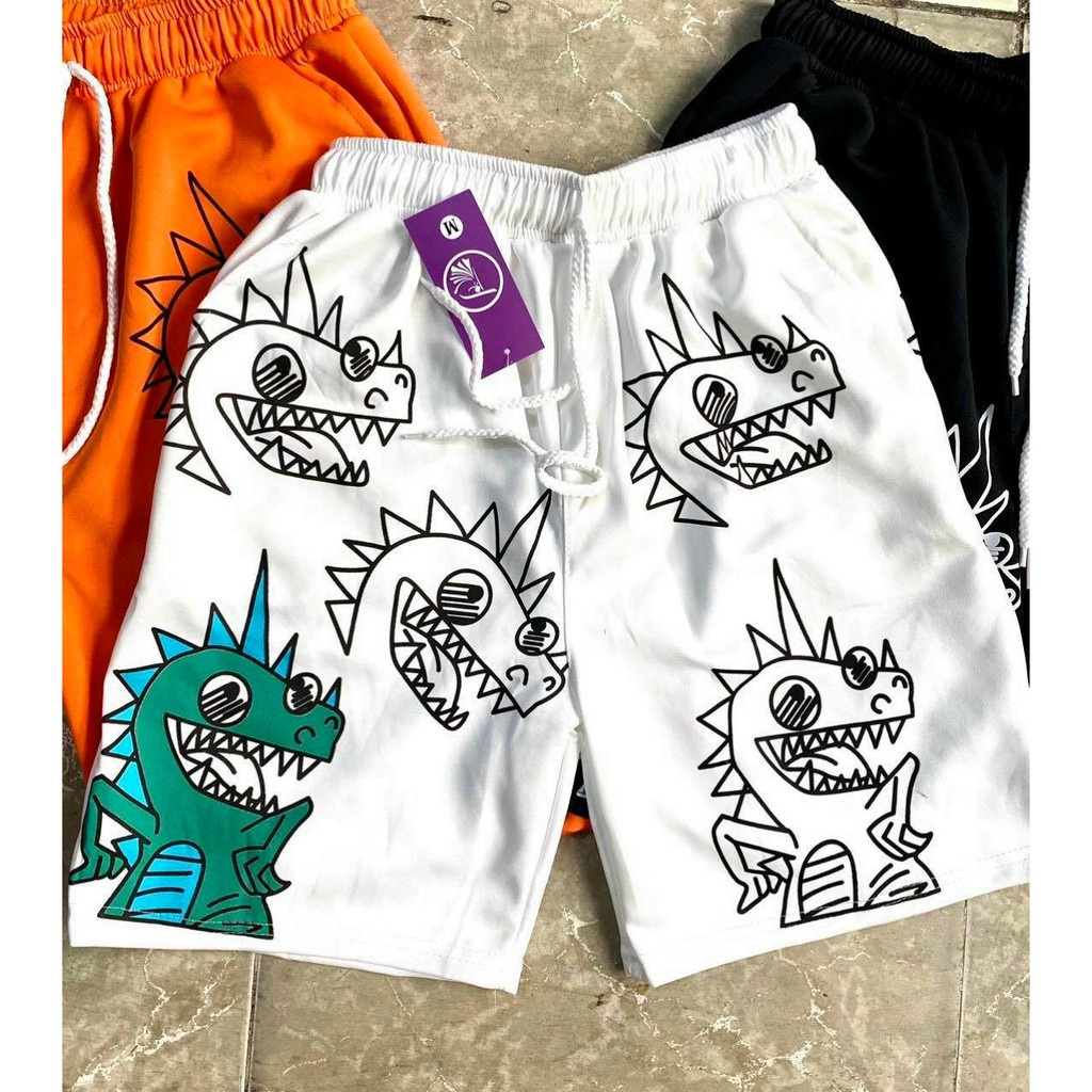 Quần short chất nỉ KHỦNG LONG mềm mịn Quần đùi chất nỉ da cá Nam nữ đều mặc được Co Giãn 4 Chiều Hoạ Tiết