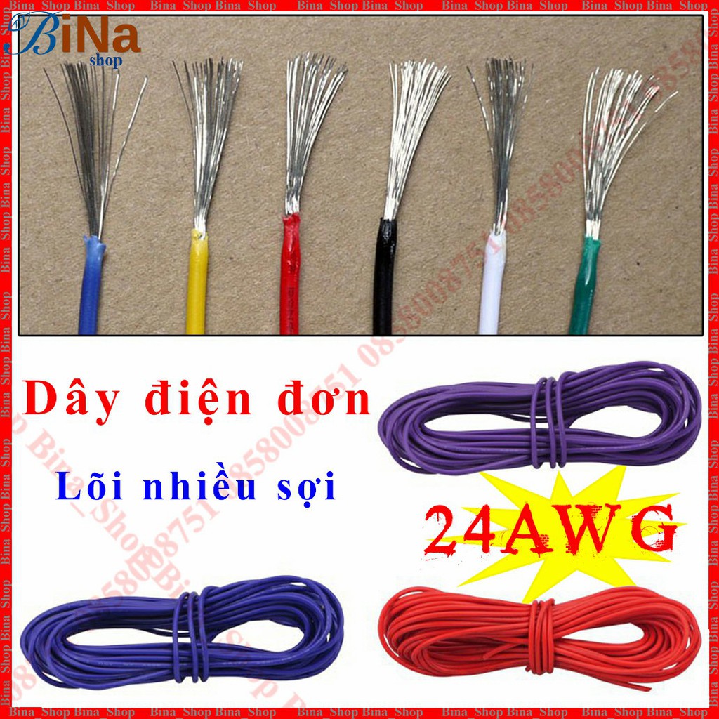 [10 mét] Dây điện đơn 24AWG 1 mét/10 mét lõi nhiều sợi màu tự chọn