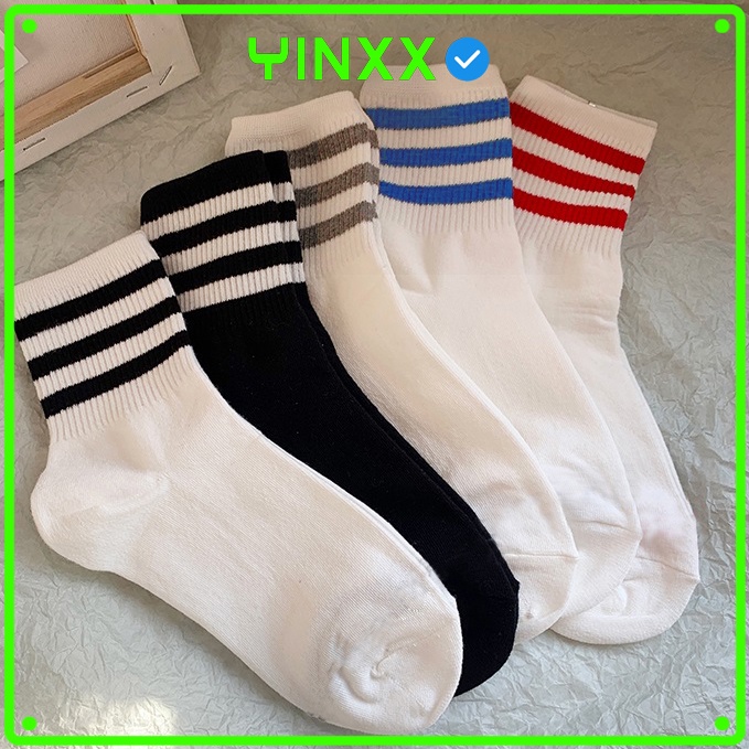 Tất 3 sọc unisex cotton cổ trung, vớ nam nữ kẻ sọc phong cách Hàn Quốc Yinxx TV01