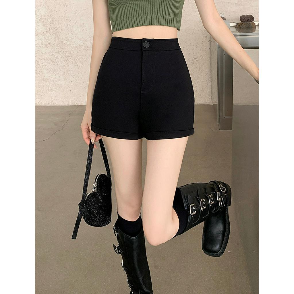 Quần Short Lưng Cao Dáng Ôm Màu Đen Thời Trang Mùa Hè 2023 Quyến Rũ Cho Nữ