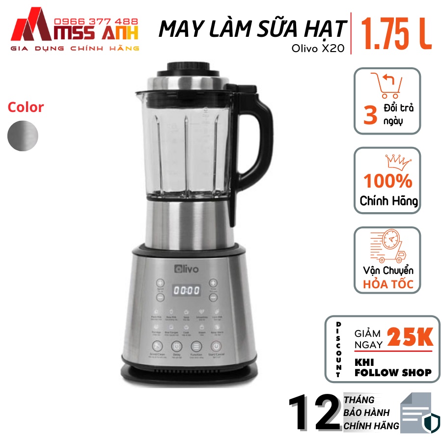 Máy xay nấu đa năng Thương hiệu Mỹ Olivo X20, Máy làm sữa hạt Dung tích 1.75 lít bảo hành chính hãng 24 tháng