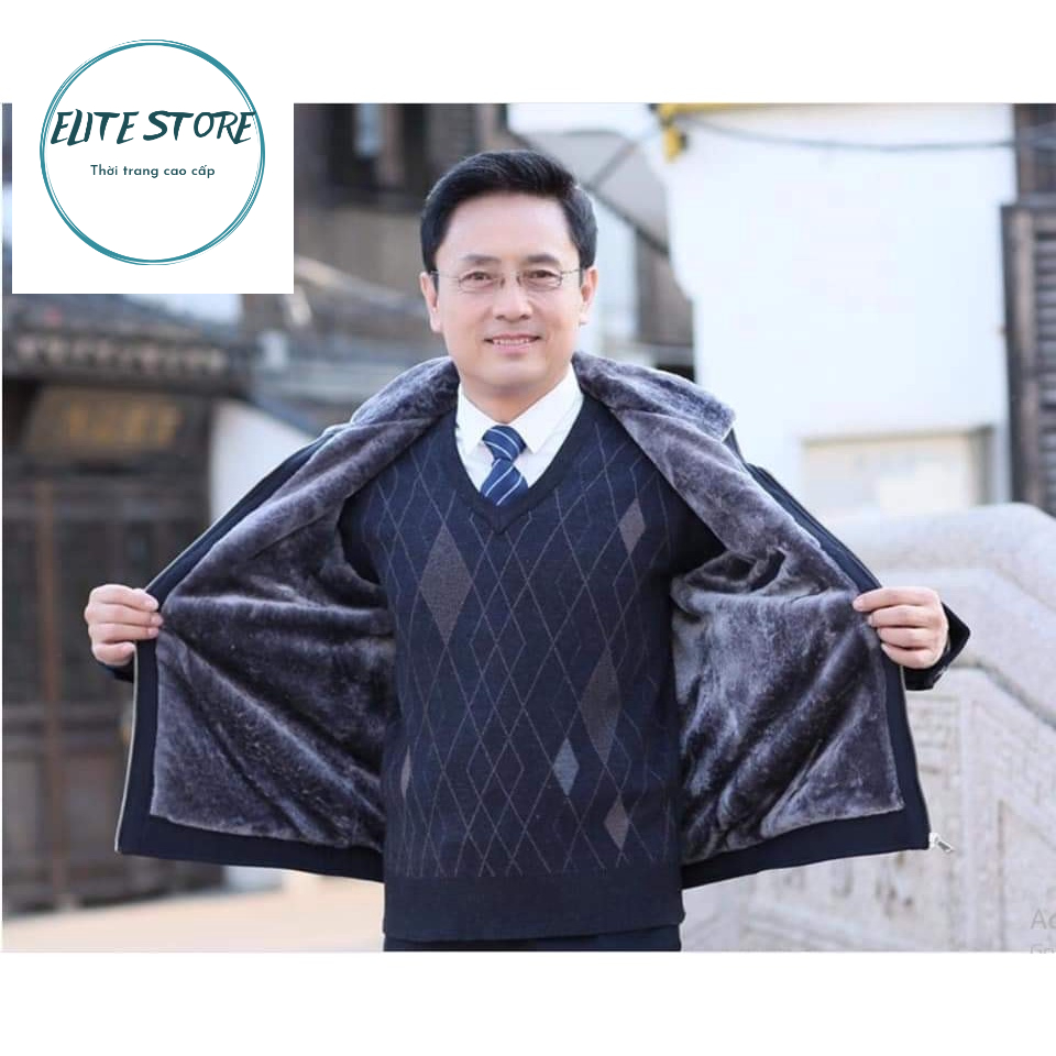 Áo khoác nam trung niên lót lông Quảng Châu, áo ấm người già, Áo ấm trung niên