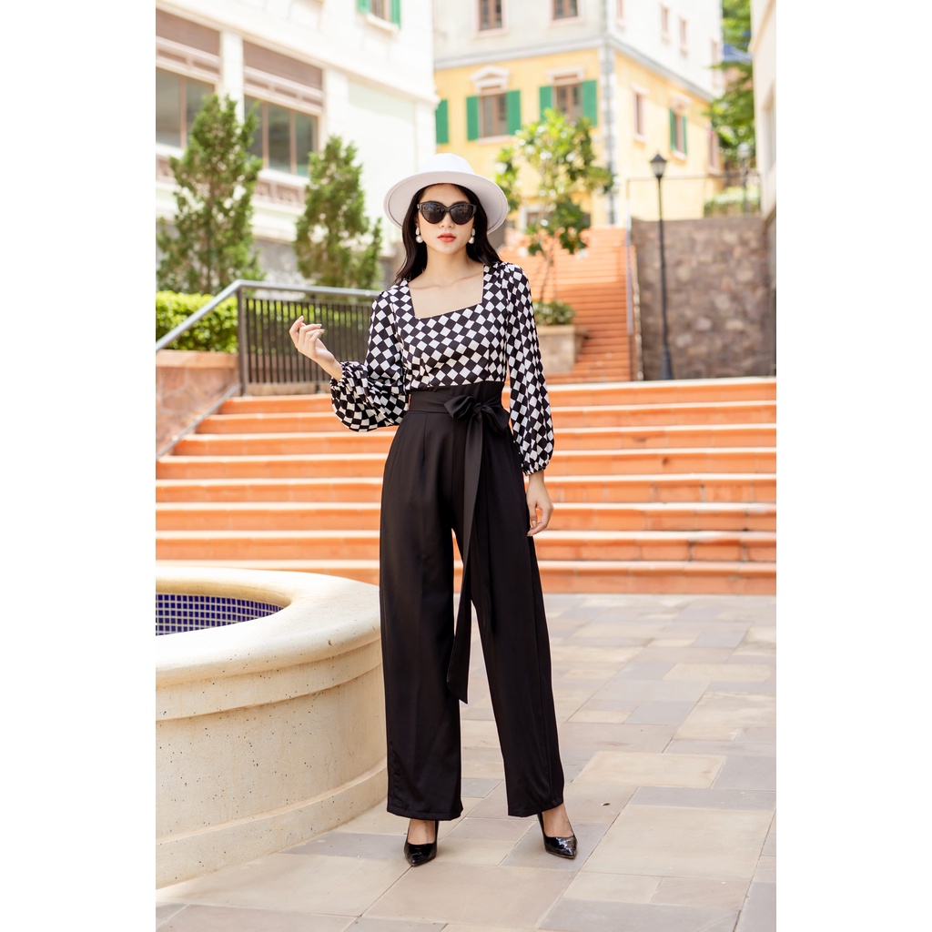 Jumpsuit cổ U quần ống rộng SJ1134 - Phong Cách SAIGON