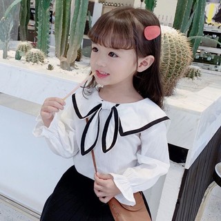 Áo sơ mi LINVY tay dài thắt nơ 2 màu phong cách Hàn quốc cho bé gái