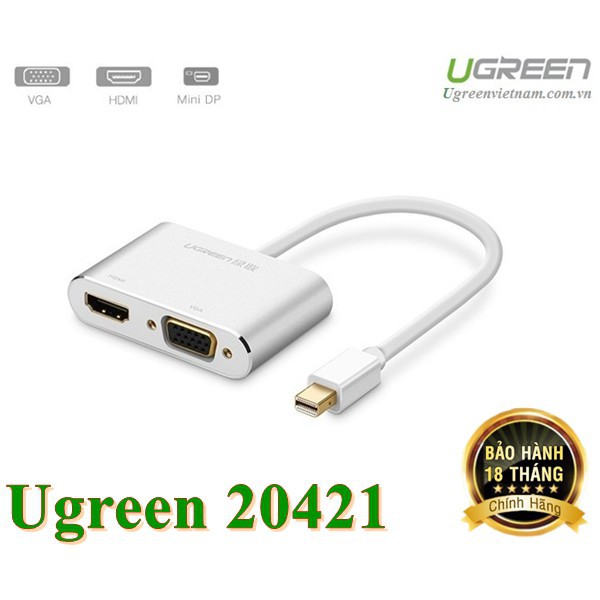 Cáp chuyển đổi Mini Displayport to HDMI / VGA chính hãng Ugreen 20421 màu bạc