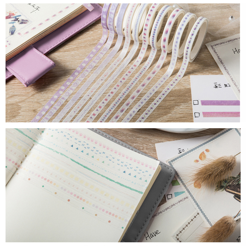 Bộ 10 Cuộn Băng Dính Washi Nhiều Màu Sắc Dùng Trang Trí Sổ Tay