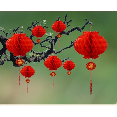 Đèn lồng giấy nhựa màu đỏ cheo Tết, lễ hội, cưới hỏi, đèn lồng trang trí bắt mắt