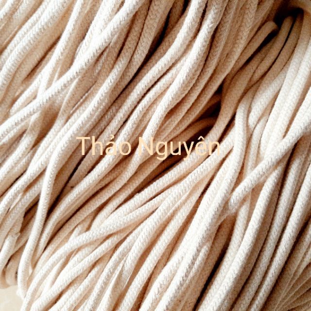 Dây thừng đan macrame dệt mắt na, dây cotton -3mm,4mm,5mm. Màu ngà., kem và trắng