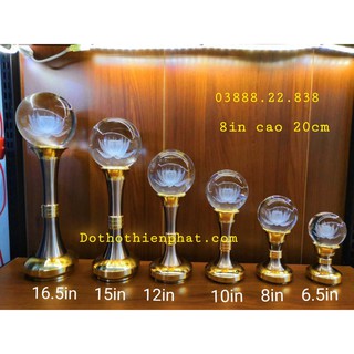 Cặp đèn thờ đá pha lê quả cầu tròn 8in