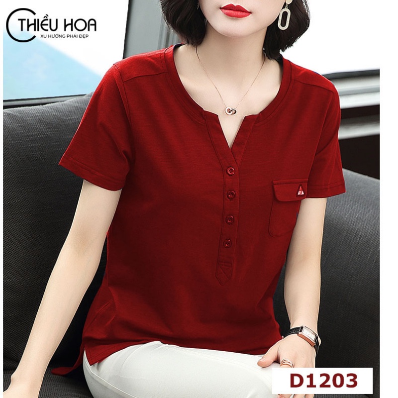 Áo thun nữ có túi form dáng trẻ trung 3 màu Thiều Hoa D1203