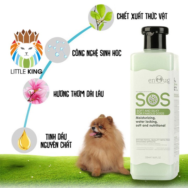 Sữa tắm SOS giúp mềm mượt lông, dưỡng lông cho chó mèo dung tích 530ml Chai xanh lá Little King pet shop