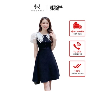 Váy đầm thời trang nữ dáng xòe cổ ren cách điệu tiểu thư Rosara VM62