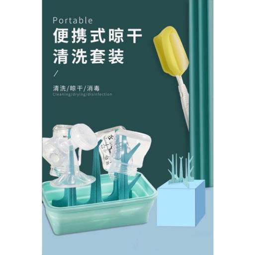 Khay úp bình sữa vcoool gấp gọn tiện lợi, tặng kèm cọ