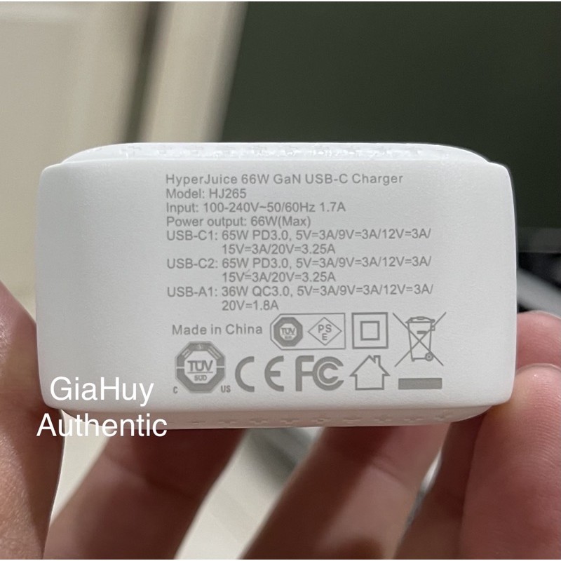 Củ sạc nhanh Macbook Pro, iPad Pro, iPhone 12, P30, Mate 30 HYPERJUICE HJ265 GaN 66W (2C PPS/PD 65W + 1A QC 3.0/SCP 36W)