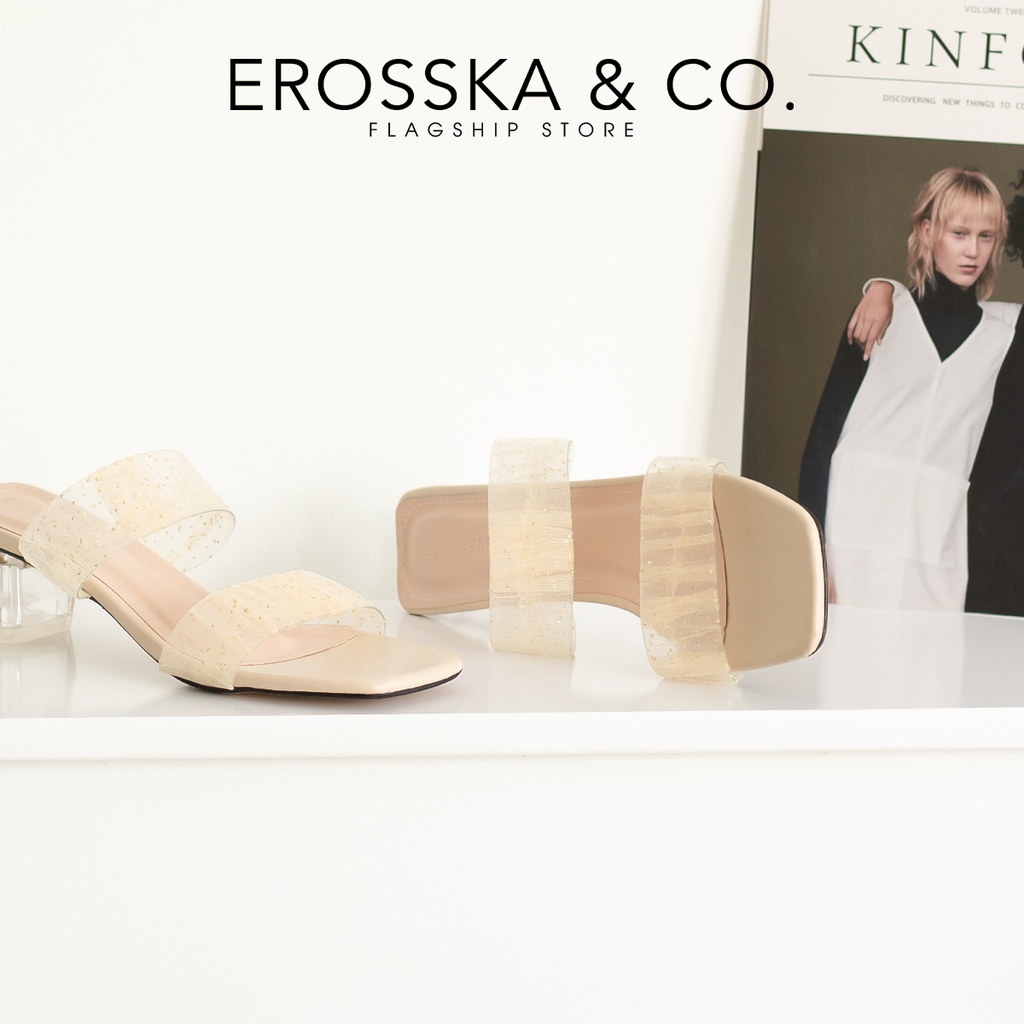 Erosska - Dép cao gót nữ 2 quai trong sang trọng cao 4cm màu trắng - EM097