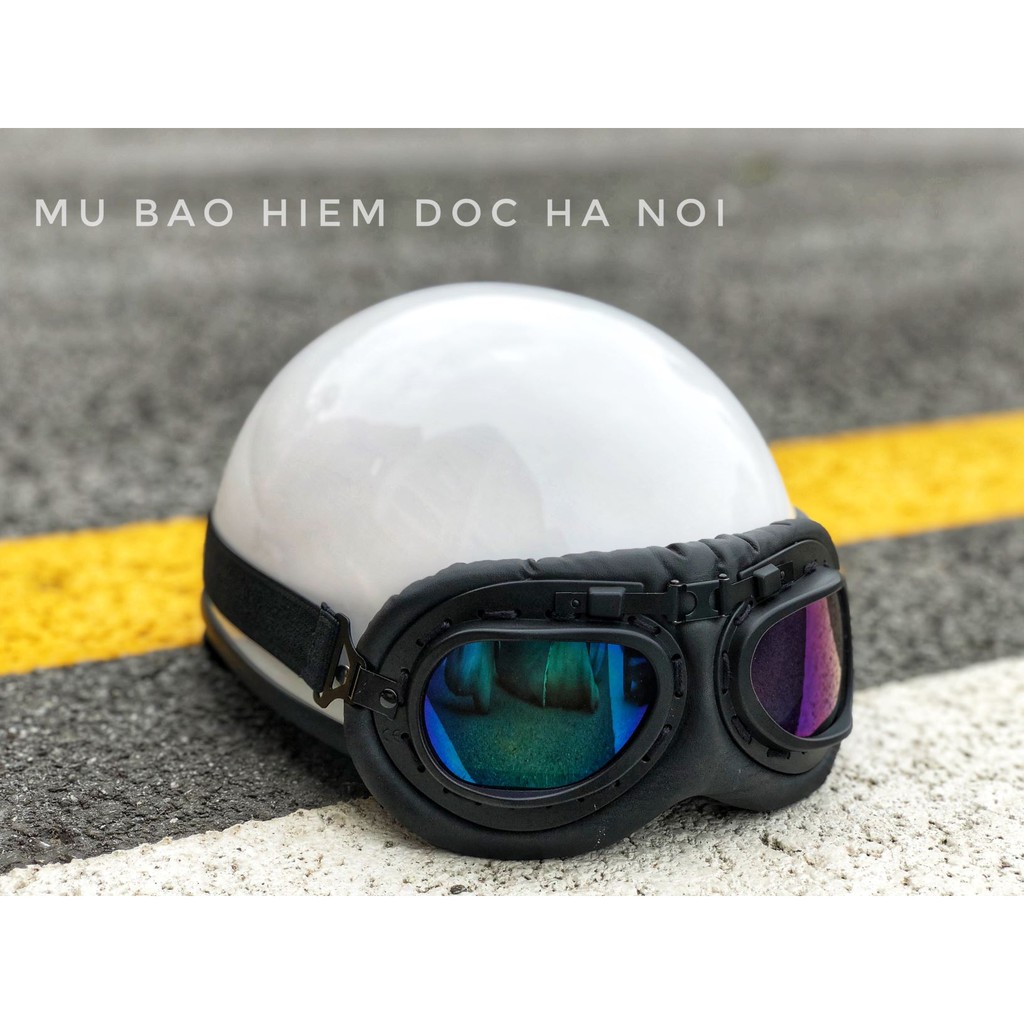 [HÀNG CAO CẤP] Mũ Bảo Hiểm HRA Trắng Bóng (Kèm kính) - Mũ Bảo Hiểm Nửa Đầu Thiết Kế Cao Cấp