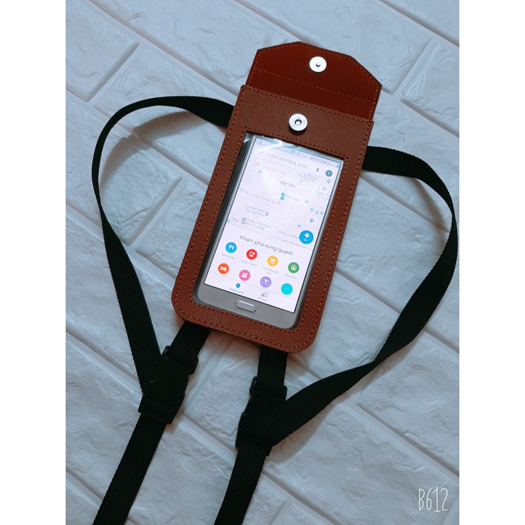 Túi treo đầu xe máy bằng da treo điện thoại đứng sunha MBS003 chuyên dùng cho grab, bee, xe ôm công nghệ