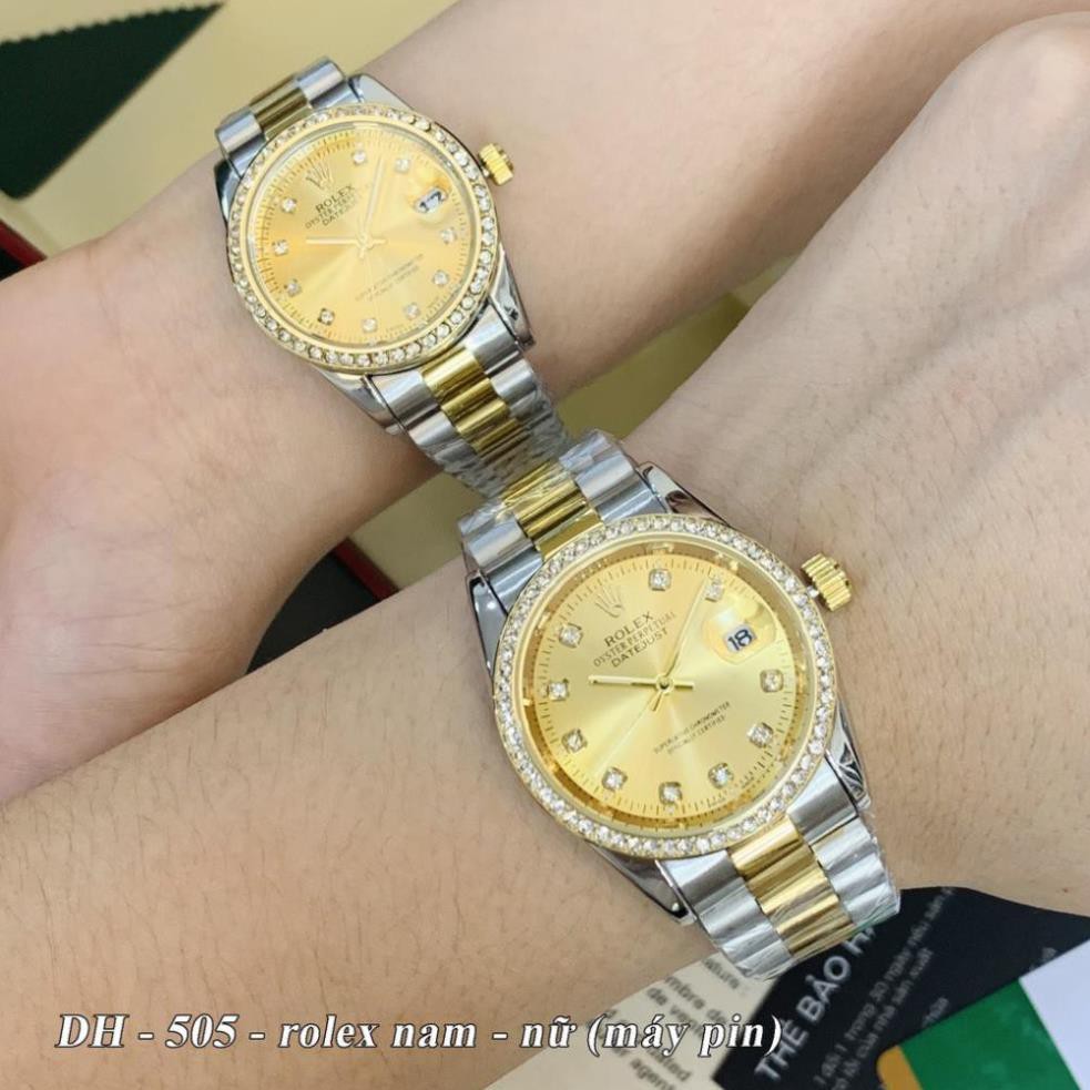 [Video thật] Đồng hồ nam nữ Rolex - unisex viền đá dây kim loại chống nước - DH505